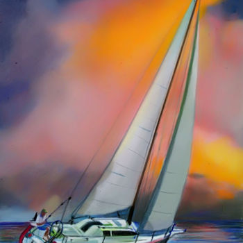 Pittura intitolato "Sur la vague..." da Adyne Gohy, Opera d'arte originale, Pastello