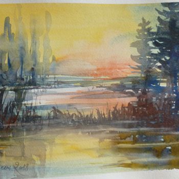 Peinture intitulée "lever-de-soleil-en-…" par Pierre Feyeux, Œuvre d'art originale, Aquarelle