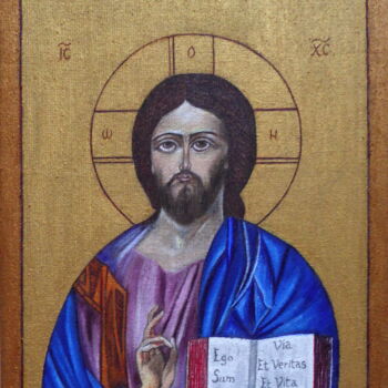 Peinture intitulée "Christ Pantocrator" par Laure Barlet, Œuvre d'art originale, Huile