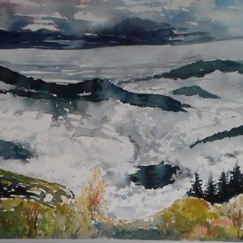 Peinture intitulée "brumes-cevenolles-v…" par Pierre Feyeux, Œuvre d'art originale, Aquarelle