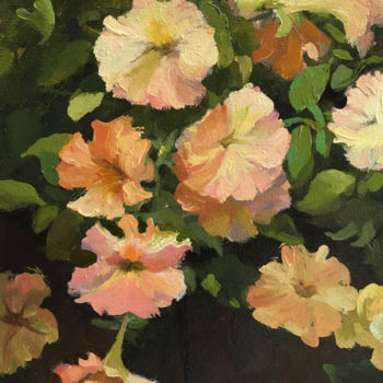 Painting titled "petunies (framed)" by Ling Strube, Original Artwork, Oil