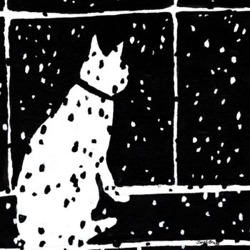 Painting titled "Cat in Window Durin…" by Janel Bragg, Original Artwork, Ink