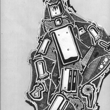 图画 标题为“Roboterdings” 由Dieter Hamm, 原创艺术品, 墨