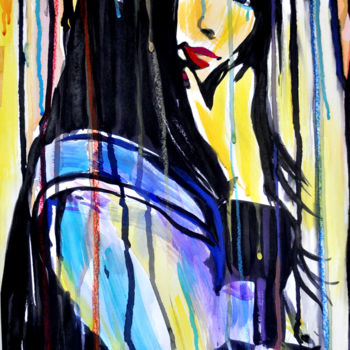 Peinture intitulée "Japanese Girl Smili…" par Alexey Solodov, Œuvre d'art originale, Encre