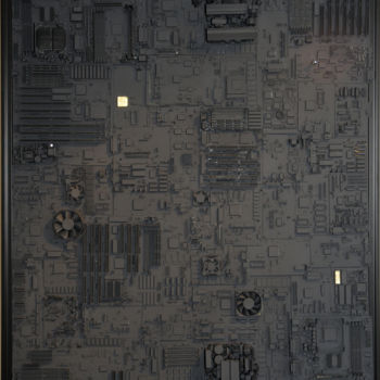 Sculpture titled "Darkside" by Tinypolis, Original Artwork, Metals Mounted on Wood Panel
