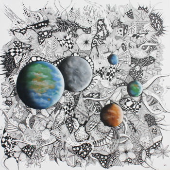Painting titled "Le quintet" by Pascal Genevois, Original Artwork, Acrylic Mounted on Wood Stretcher frame