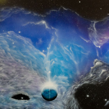 Painting titled "Orage Cosmique" by Pascal Genevois, Original Artwork, Acrylic Mounted on Wood Stretcher frame