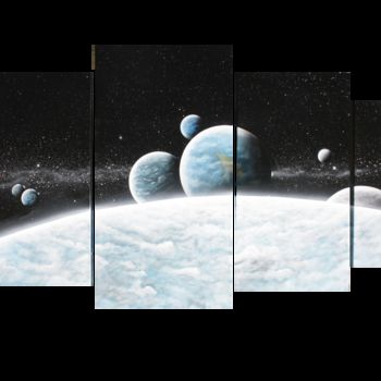 Painting titled "Système planétaire" by Pascal Genevois, Original Artwork, Acrylic Mounted on Wood Stretcher frame