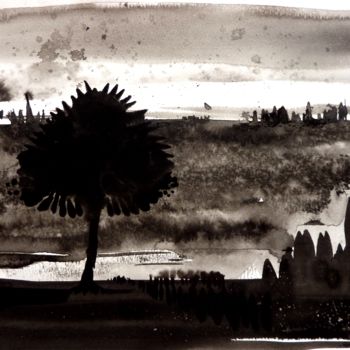 Peinture intitulée "L'arbre éventail -…" par Clau Redier-Clément, Œuvre d'art originale, Encre