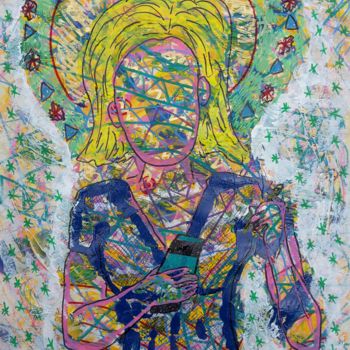 Malerei mit dem Titel "Self-retrato in blo…" von Aude Peris, Original-Kunstwerk, Acryl