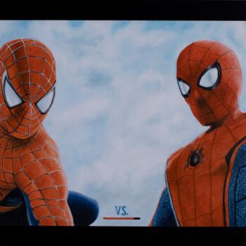 Painting titled "Spider-man - Tobey…" by Marco Santos, Original Artwork, Oil Mounted on Wood Stretcher frame