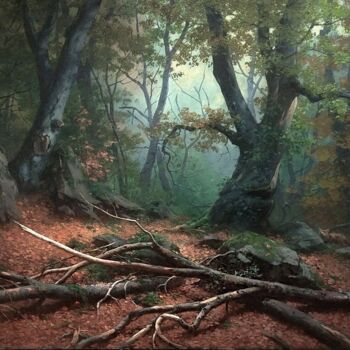 Painting titled "Deep in old forest" by Yuri Pryadko, Original Artwork, Oil
