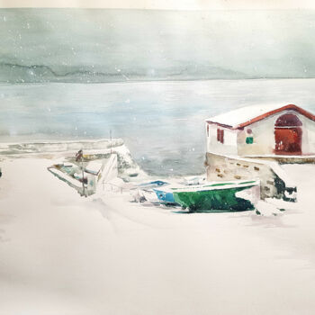 Malerei mit dem Titel "snow in the sea" von Anastasia Weishaupt, Original-Kunstwerk, Aquarell