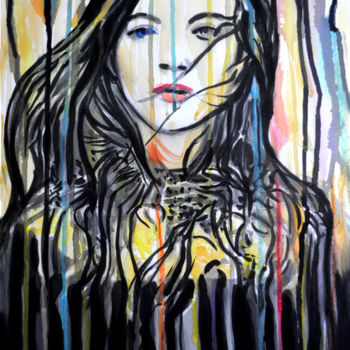 Peinture intitulée "Girl in Rainy Window" par Alexey Solodov, Œuvre d'art originale, Encre