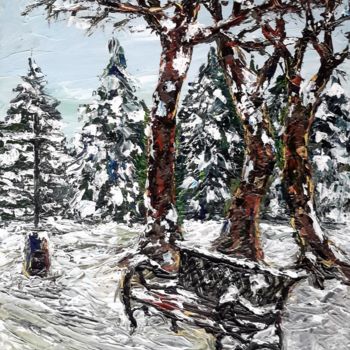 Pintura titulada "BANC SOUS LA NEIGE…" por Nicodi, Obra de arte original, Acrílico