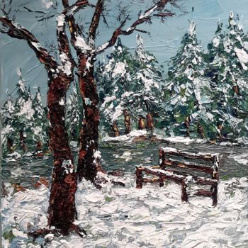 Pintura titulada "BANC SOUS LA NEIGE…" por Nicodi, Obra de arte original, Acrílico
