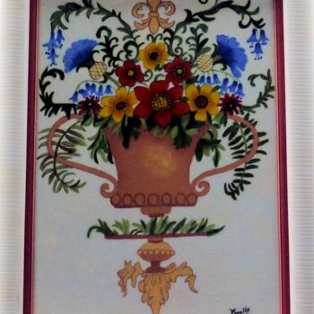 Peinture intitulée "Vasque fleurie - su…" par Monette O'Neill, Œuvre d'art originale, Autre Monté sur Châssis en bois