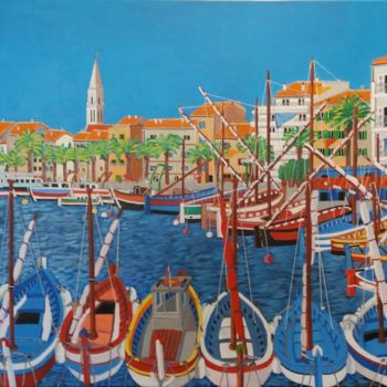 Ζωγραφική με τίτλο "la voile rouge" από Gilbert Devesa, Αυθεντικά έργα τέχνης, Ακρυλικό Τοποθετήθηκε στο Ξύλινο φορείο σκελε…