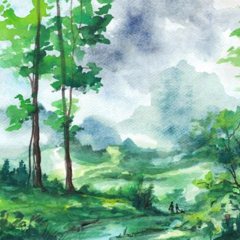 绘画 标题为“my green country” 由Ludo Sevcik, 原创艺术品, 水彩