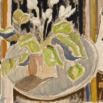 Peinture intitulée "Cyclamen blanc" par Dominique Bertrand, Œuvre d'art originale, Huile