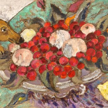 Peinture intitulée "Cathie aux cerises" par Dominique Bertrand, Œuvre d'art originale, Huile