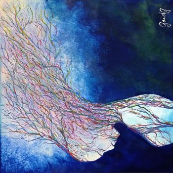 Painting titled "Pensées Végétales V3" by Gaïdg, Original Artwork, Acrylic Mounted on Wood Stretcher frame