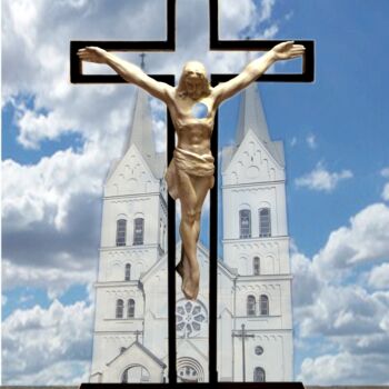 Sculpture titled "Heart of Jesus" by Gennady Zmitrovich, Original Artwork, Wood
