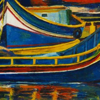 Pintura titulada "Barques maltaises" por Nathalia Chipilova, Obra de arte original, Otro