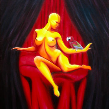Peinture intitulée "Odalisque au Perroq…" par G.Aime, Œuvre d'art originale, Huile