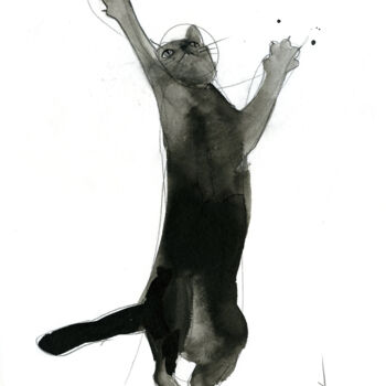 Dessin intitulée "Chat dynamique 0069" par Alliet-Delacroix, Œuvre d'art originale, Encre