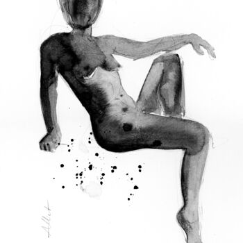 Dessin intitulée "Nu assis" par Alliet-Delacroix, Œuvre d'art originale, Encre