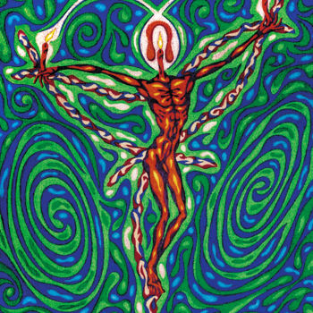 Painting titled "Candle-Crucifixion" by Nikolaj Sednin (Nicolas Sedninne), Original Artwork, Tempera