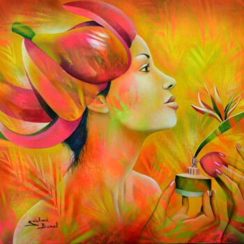 Peinture intitulée "oiseau de paradis" par Jeannette Guichard-Bunel, Œuvre d'art originale, Huile