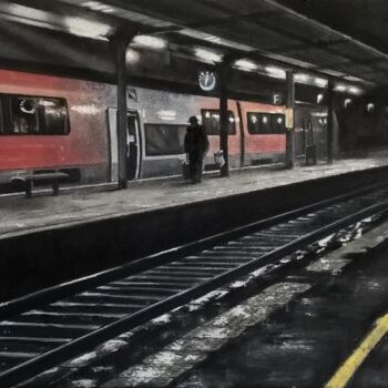 Dessin intitulée "Gare solitude" par Alain Fortier, Œuvre d'art originale, Pastel