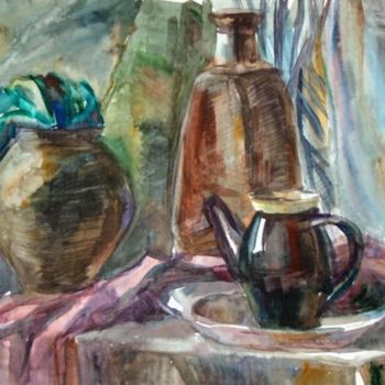 Painting titled "Nature morte aux po…" by Nathalia Chipilova, Original Artwork, Oil