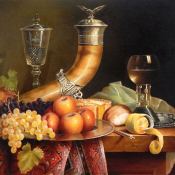 Painting titled ""Hunting horn and B…" by Jos Kivits, Original Artwork, Oil