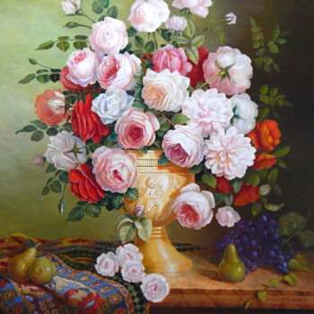 Painting titled ""Big Floral With Pe…" by Jos Kivits, Original Artwork, Oil