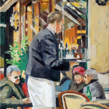 Painting titled "brasserie à Paris" by Pascal Brachet, Original Artwork, Oil