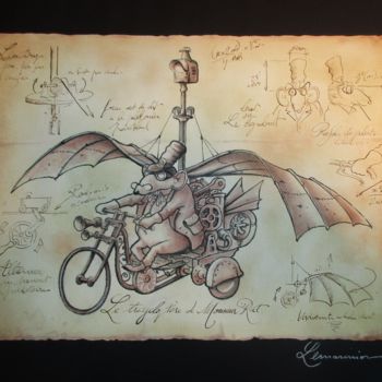 Dessin intitulée "Le tricycloptère de…" par Philippe Lemarinier, Œuvre d'art originale, Encre