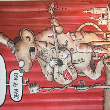 Dessin intitulée "Rat-dio crochet" par Philippe Lemarinier, Œuvre d'art originale, Pastel