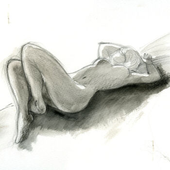 Tekening getiteld "Nu allongé , jambe…" door Alliet-Delacroix, Origineel Kunstwerk, Potlood