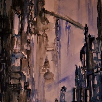 Malerei mit dem Titel "The old man is down…" von Benny Smet, Original-Kunstwerk, Aquarell