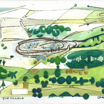 제목이 "The Village"인 미술작품 Gerald Shepherd F.F.P.S.로, 원작, 기름