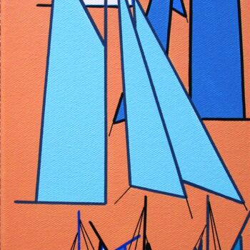 Peinture intitulée "Voiles bleues rayées" par Nyls  Eliot, Œuvre d'art originale, Acrylique Monté sur Châssis en bois