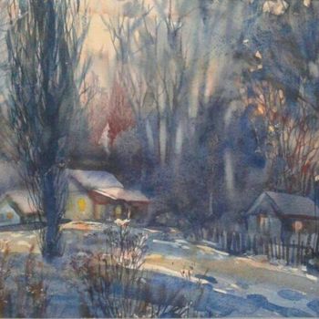Peinture intitulée "Neige du soir d'hiv…" par Svitlana Rasymiene, Œuvre d'art originale, Aquarelle