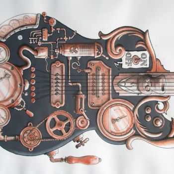 Dessin intitulée "Guitare steampunk" par Philippe Lemarinier, Œuvre d'art originale, Autre