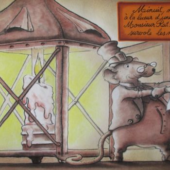 Dessin intitulée "Monsieur Rat s'info…" par Philippe Lemarinier, Œuvre d'art originale, Pastel