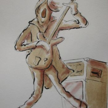 Σχέδιο με τίτλο "Le guitariste" από Philippe Lemarinier, Αυθεντικά έργα τέχνης, Μελάνι