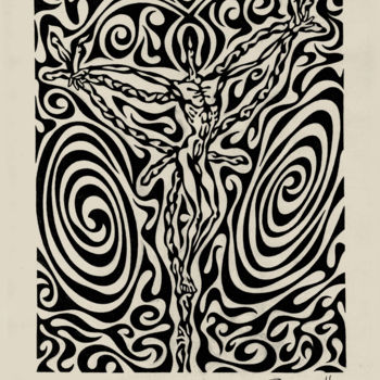 Σχέδιο με τίτλο "Fire crucifixion" από Николай Седнин (Nicolas Sedninne), Αυθεντικά έργα τέχνης, Μελάνι