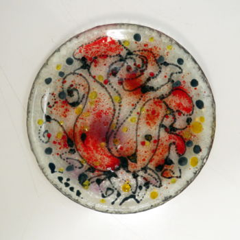 「Rose, glass plate」というタイトルの彫刻 Oksana Veberによって, オリジナルのアートワーク, ガラス